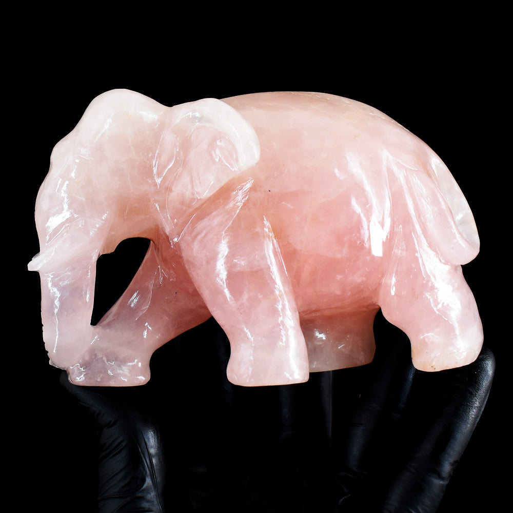Natural 3174.00 Cts Genuine Pink Rose Quartz Hand Carved Gemstone Crystal Elephant Carving