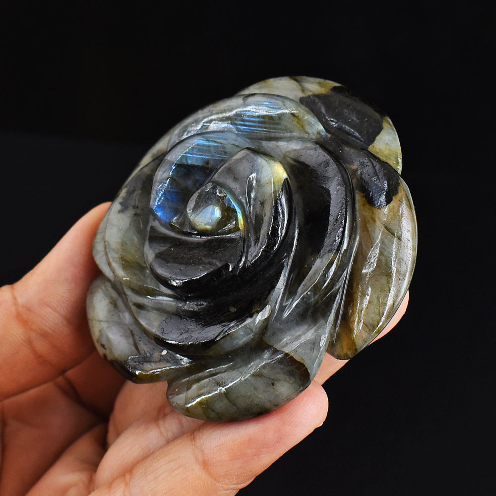 Blue Flash Labradorite  477.00 Carats  Genuine  Hand Carved  Gemstone  Rose Flower Carving