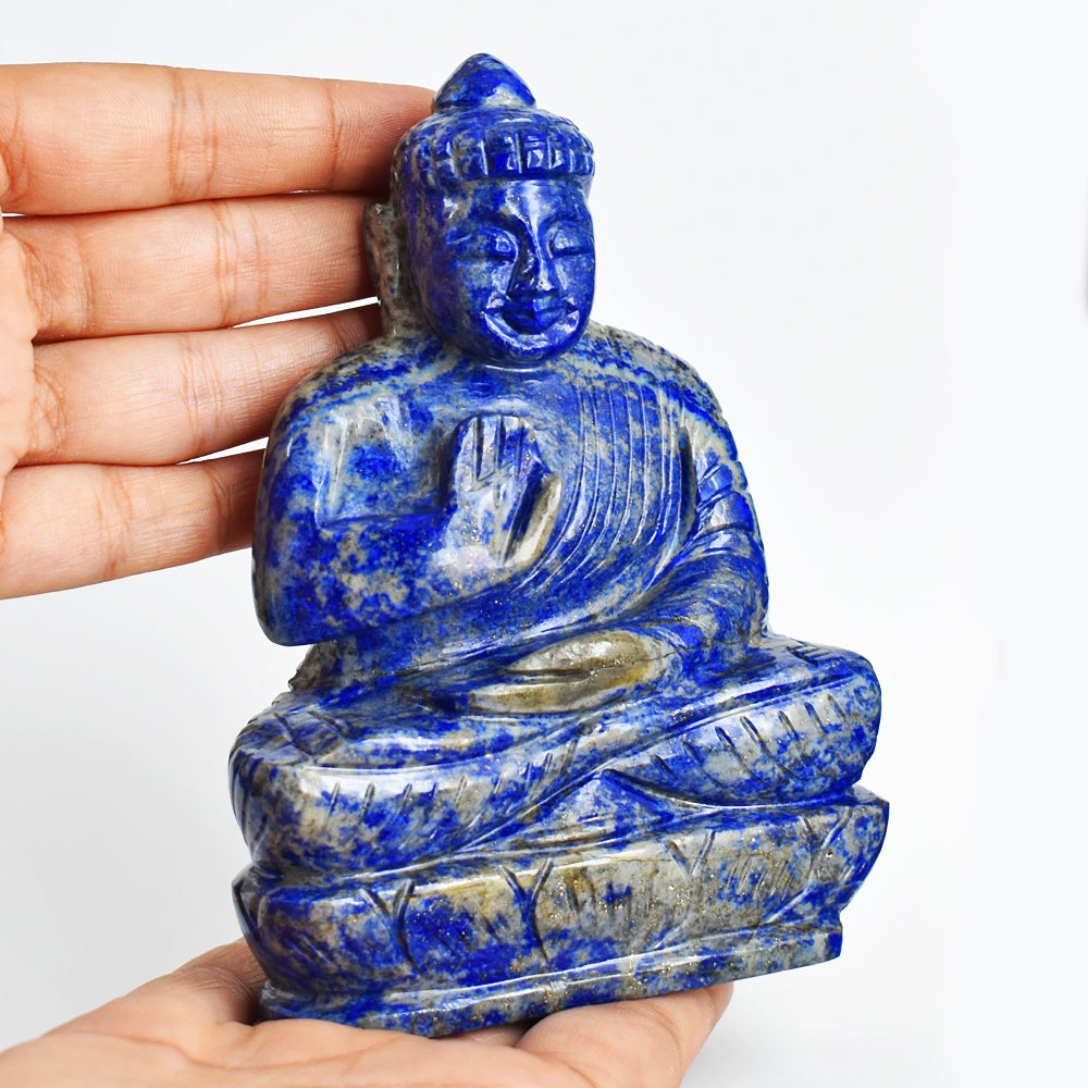 Exclusive 3126.00 Cts Genuine Lapis Lazuli Hand Carved Crystal Gemstone Carving Lord Buddha
