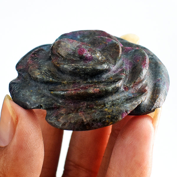 Awesome 203.00 Carats Genuine Ruby In Kyanite  Hand Carved Crystal Gemstone  Carving Rose