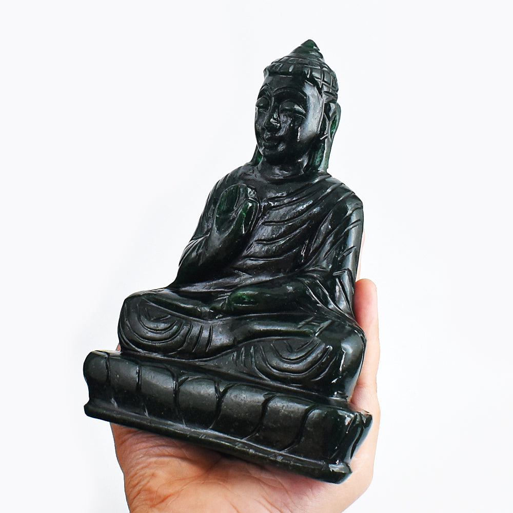 Artisian 4025.00 Carats Genuine Green Jade Hand Carved Crystal Lord Buddha Idol Gemstone Carving