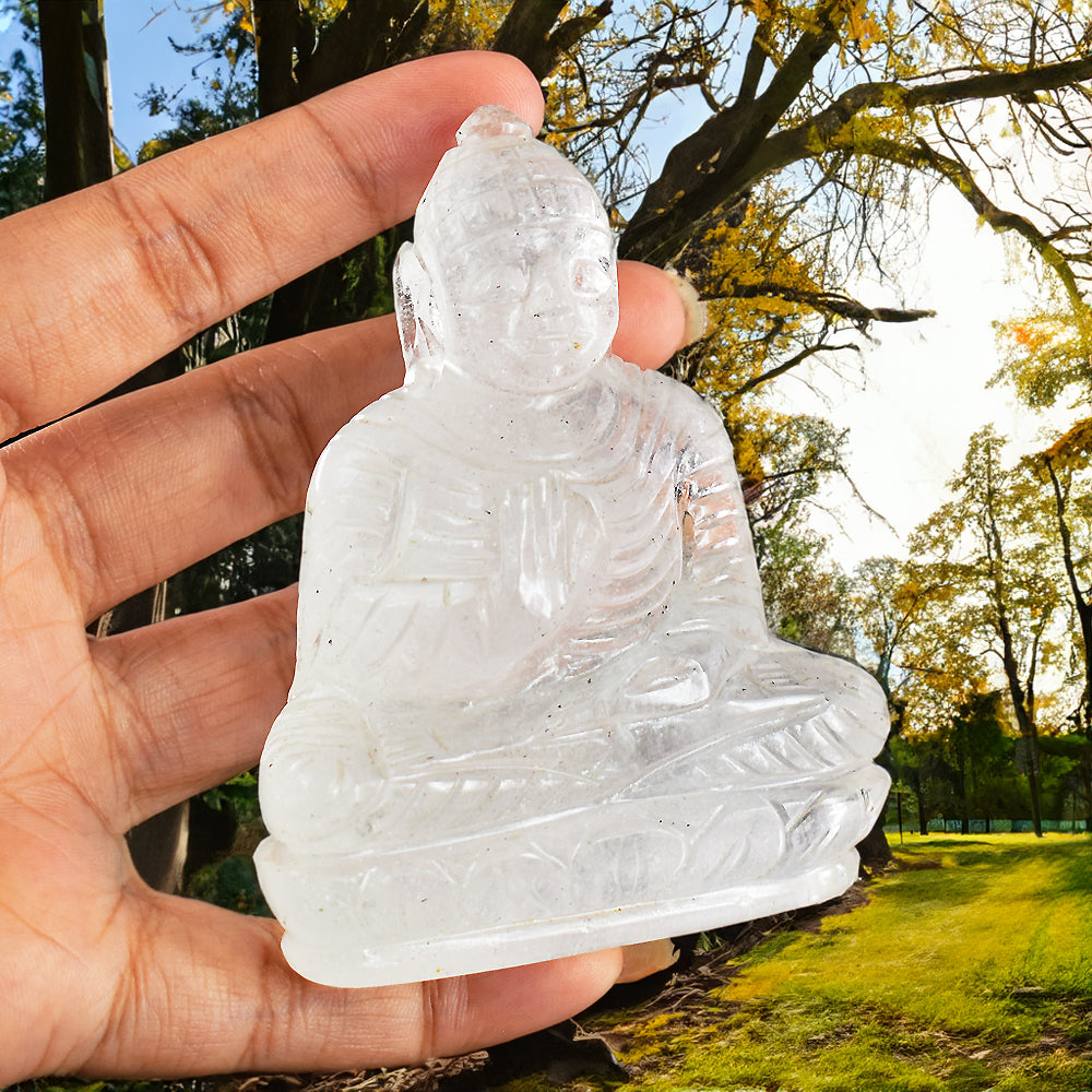 Awesome 786.00 Cts Genuine White Quartz Hand Carved Lord Buddha Idol Gemstone Carving