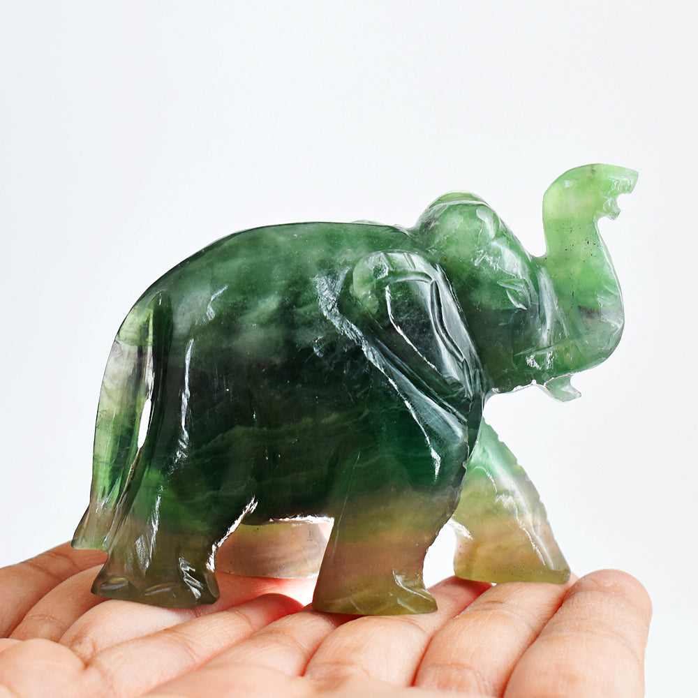 Genuine  1641.00 Carats Genuine Multicolor  Fluorite Hand  Carved  Crystal Gemstone Carving Elephant