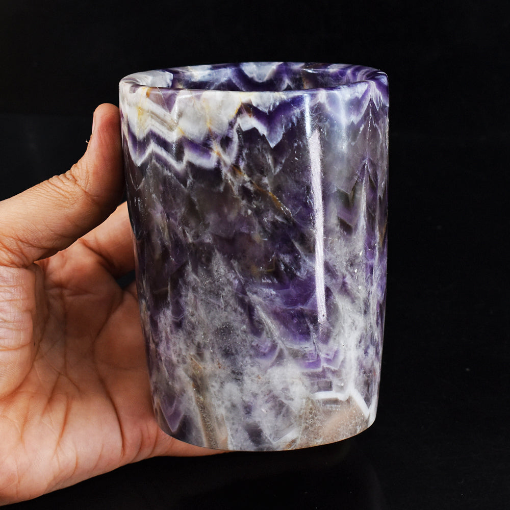 Craftsmen  2991.00 Cts Genuine Chevron Amethyst Hand Carved Crystal Gemstone Carving Glass