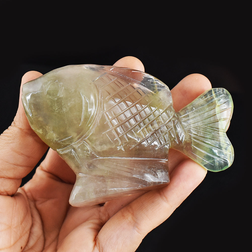 781.00 Cts Genuine Multicolor Fluorite Hand Carved Crystal Gemstone Carving Fish