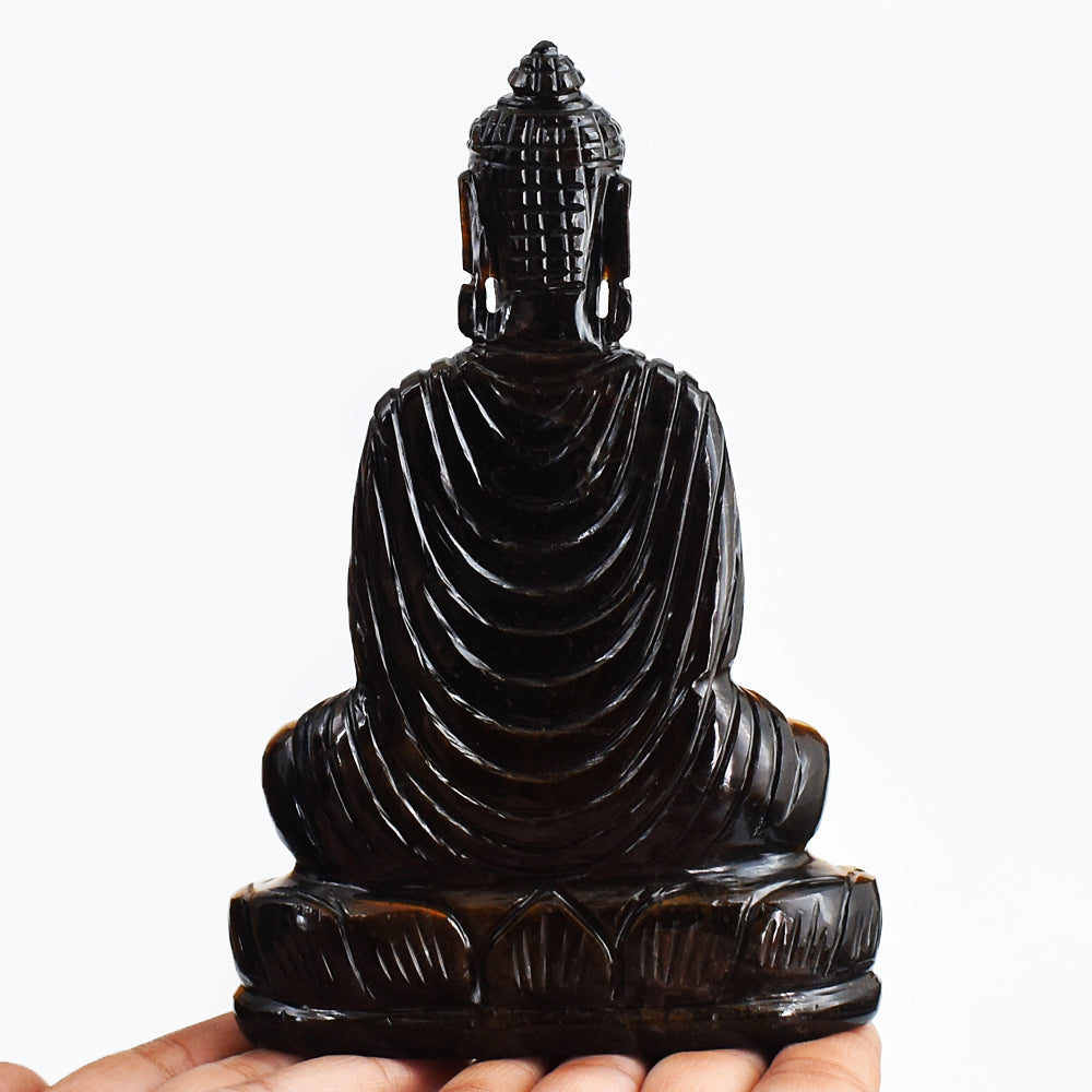 Awesome 2726.00 Cts Genuine Golden Tiger Eye  Hand Carved Crystal Lord Buddha Statue Gemstone Carving