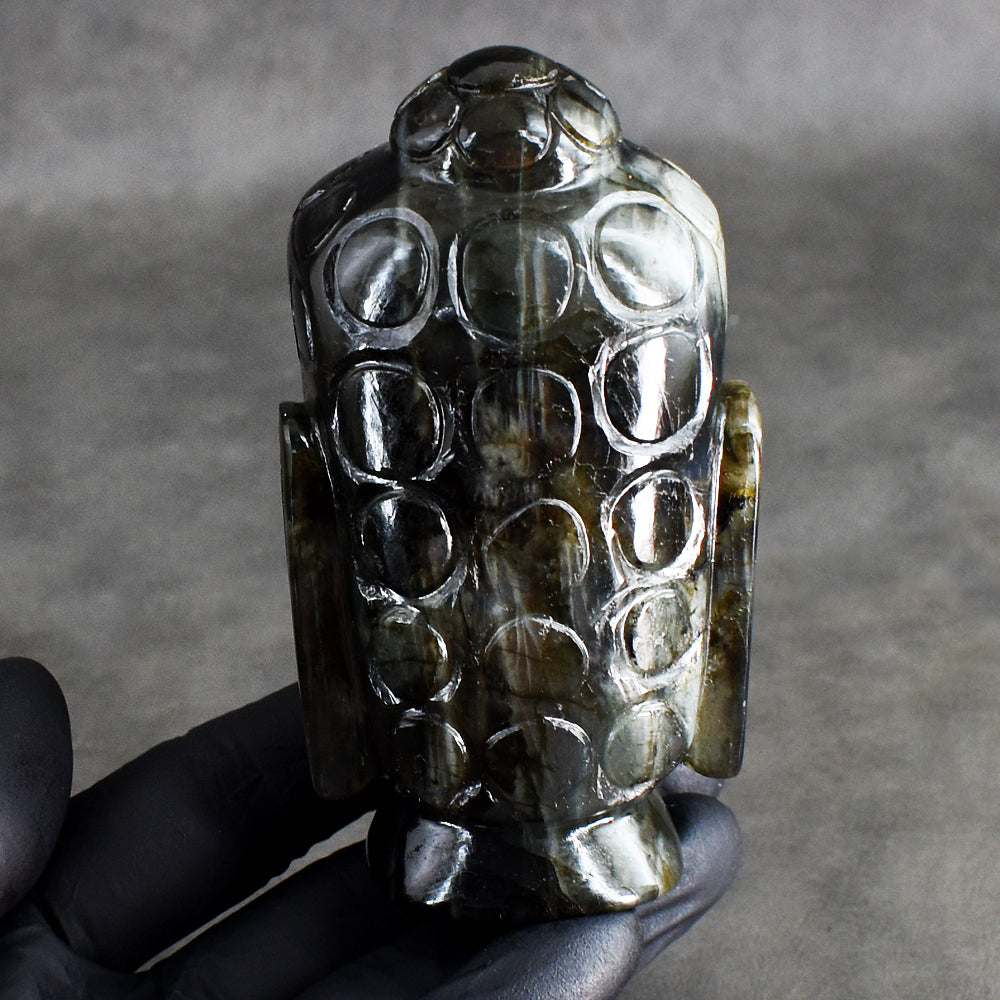 Natural 1604.00 Cts Genuine Blue Flash Labradorite Carved Crystal Buddha Head Gemstone Carving