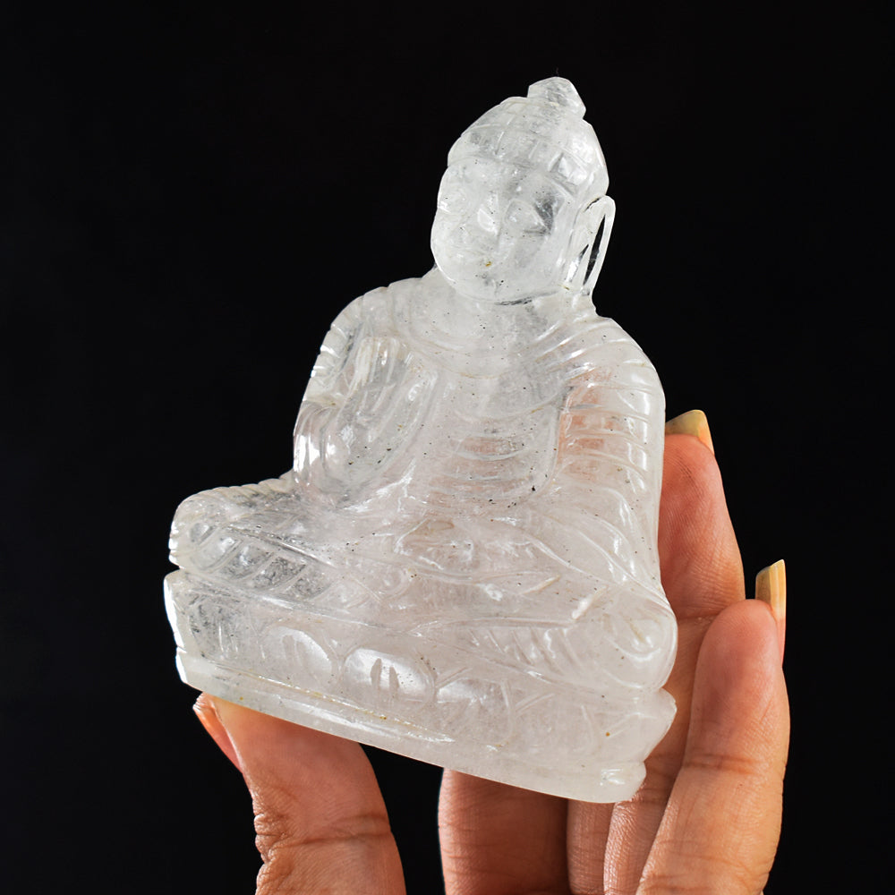 Awesome 786.00 Cts Genuine White Quartz Hand Carved Lord Buddha Idol Gemstone Carving