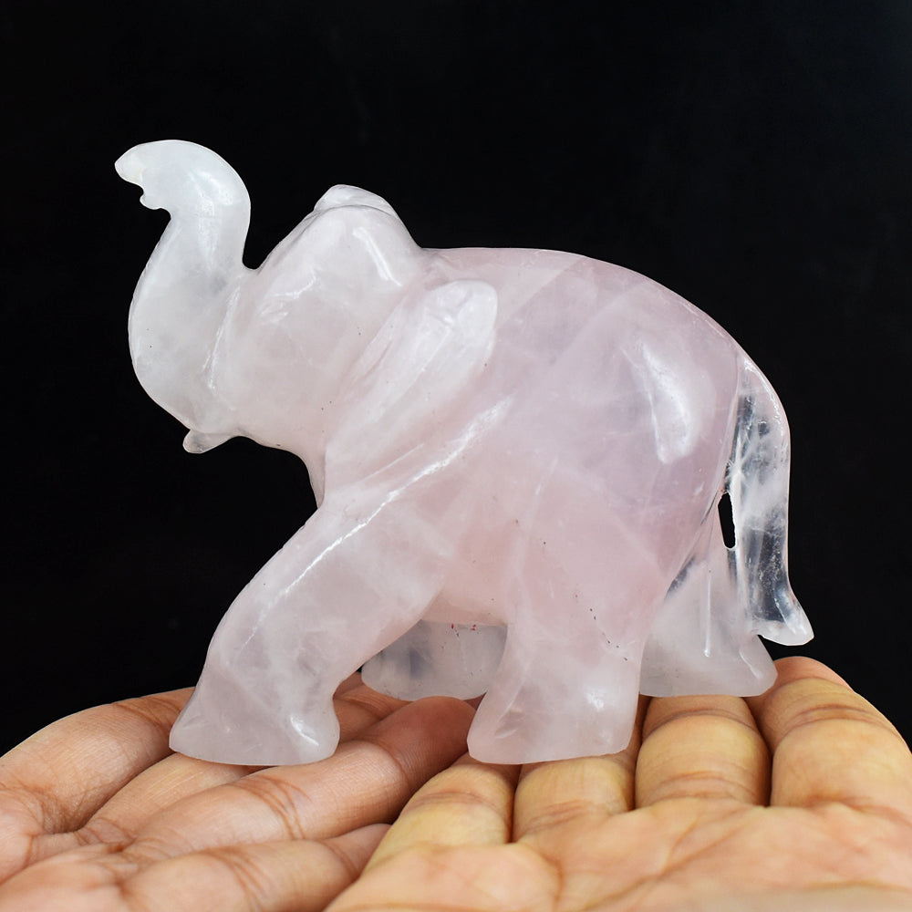 Natural 1365.00 Cts Genuine Rose Quartz Hand Carved Crystal Gemstone Carving Elephant