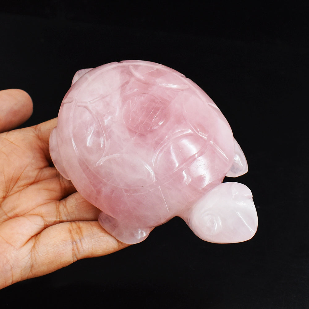 Natural  1167.00 Carats Genuine Pink Rose Quartz Hand Carved Crystal  Gemstone Turtle Carving
