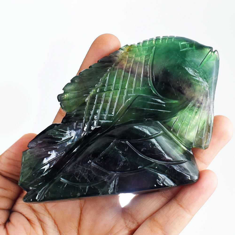 Exclusive 1558.00 Cts Genuine Multicolor Fluorite  Hand Carved  Crystal Gemstone Carving Fish