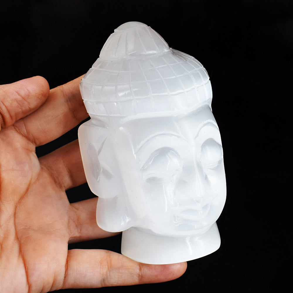 Artisian 2075.00  Cts Genuine Selenite Hand Carved Crystal Gemstone Carving Buddha Head