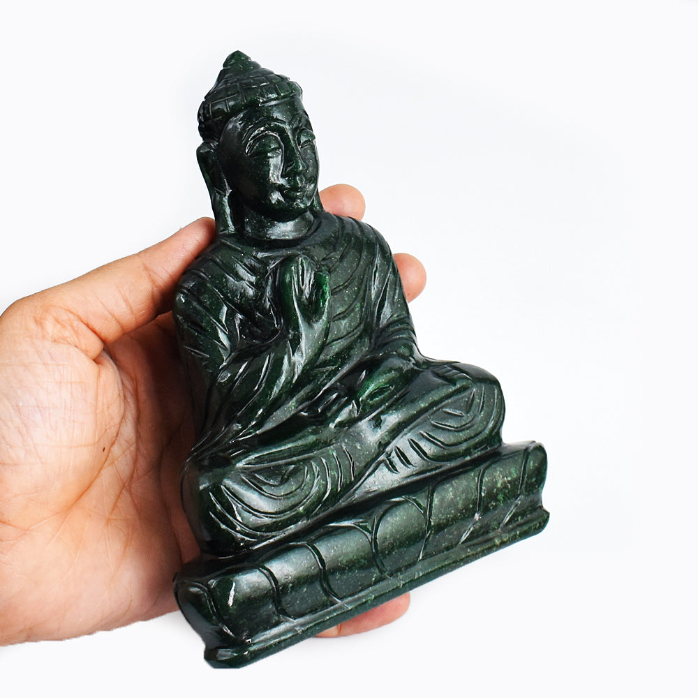 Artisian 4025.00 Carats Genuine Green Jade Hand Carved Crystal Lord Buddha Idol Gemstone Carving