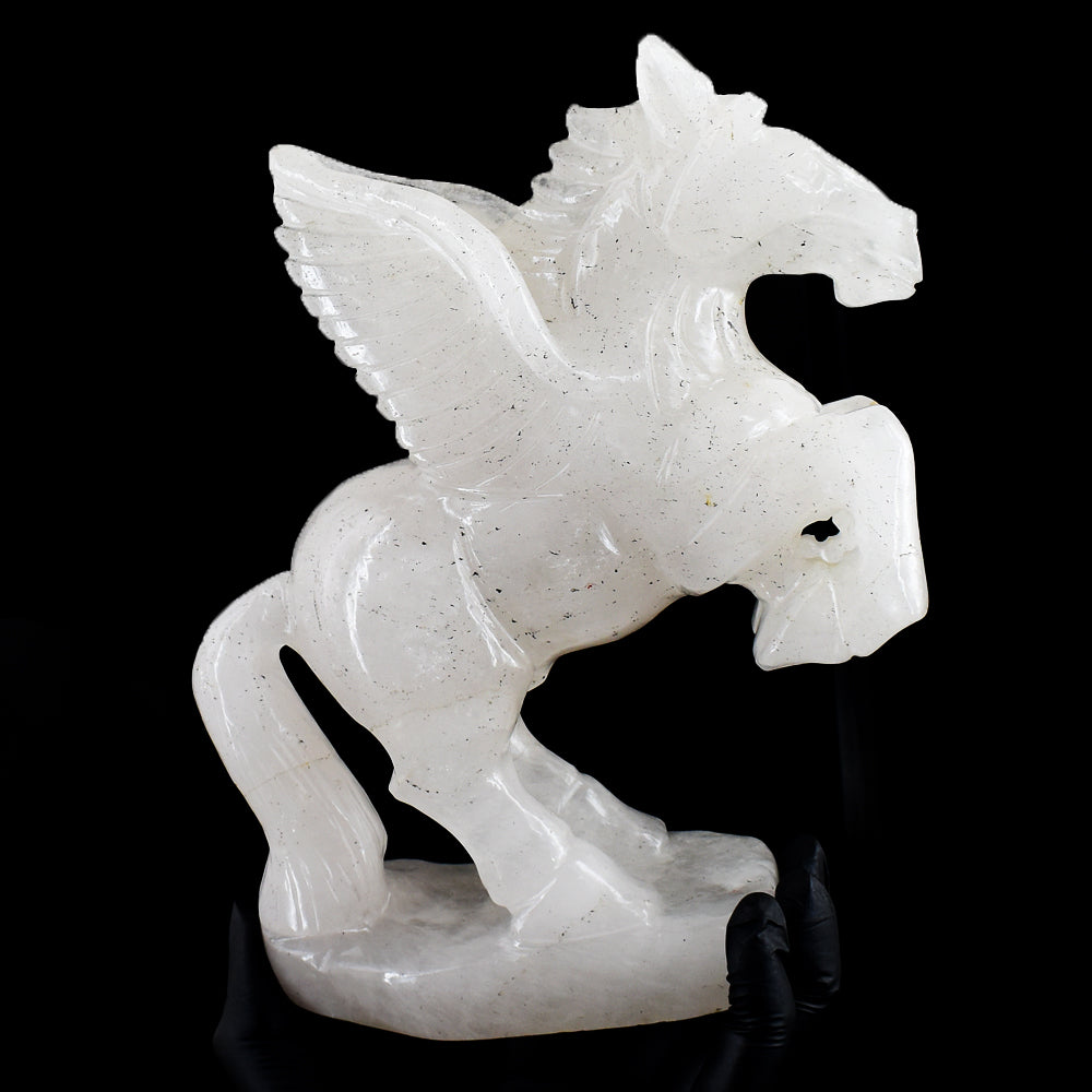Awesome 8266.00 Cts Genuine White Quartz Hand Carved Crystal Gemstone Pegasus Carving