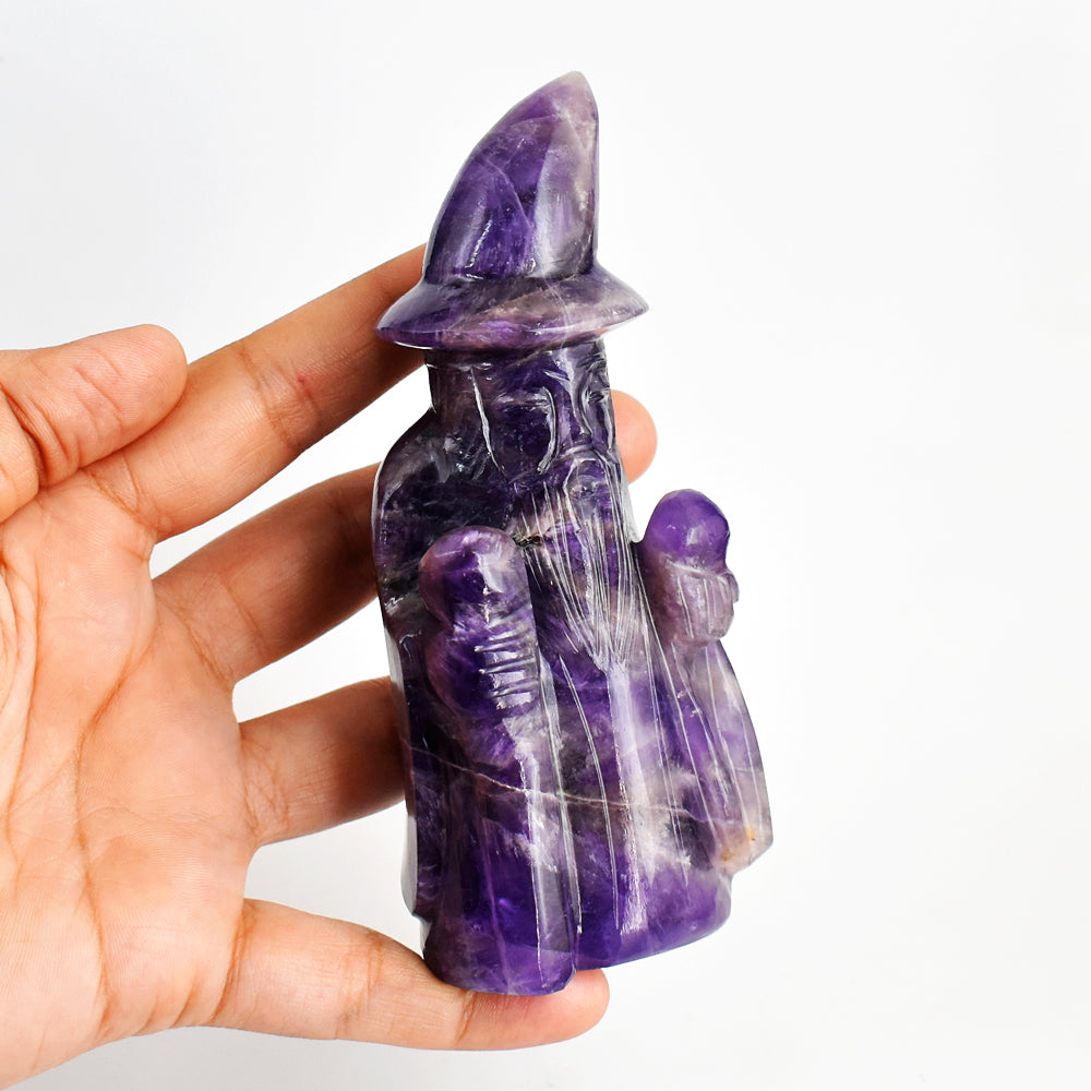 Beautiful  1662.00 Carats Genuine  Amethyst Hand Carved Crystal Gemstone Wizard Carving