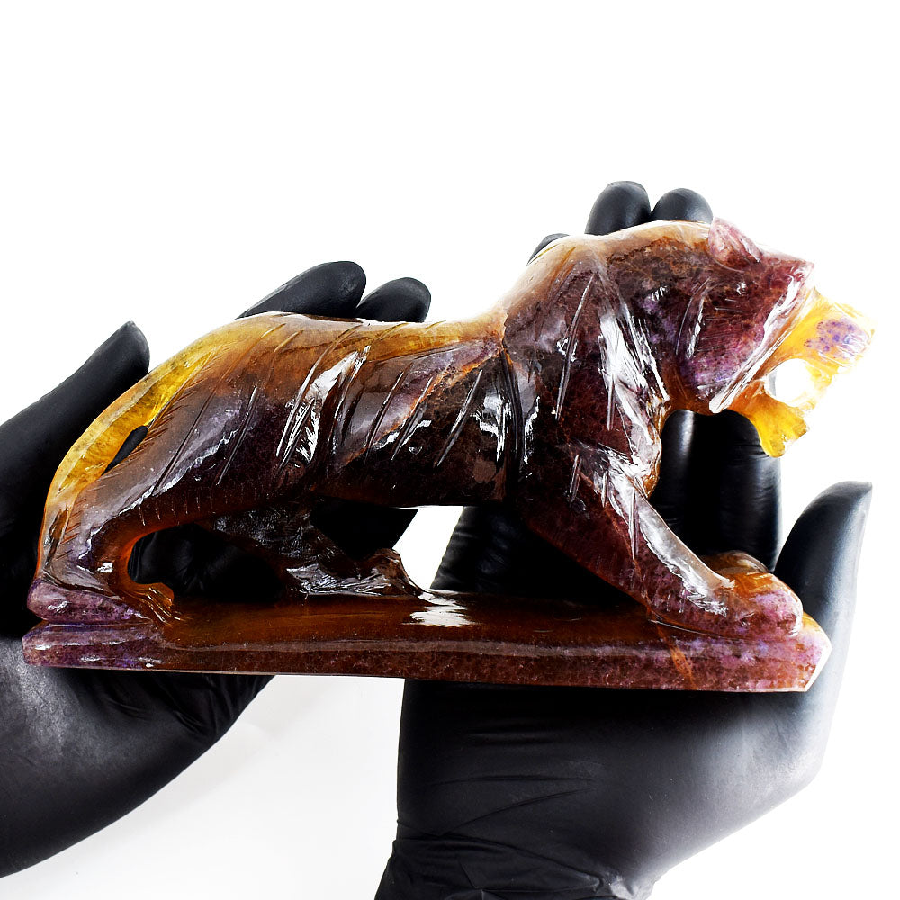 Exclusive 4580.00 Cts Genuine Multicolor Fluorite Hand Carved Gemstone Lion Crystal Carving