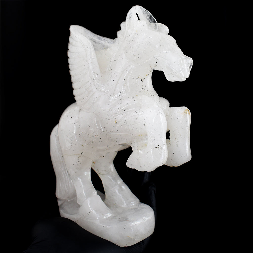 Awesome 8266.00 Cts Genuine White Quartz Hand Carved Crystal Gemstone Pegasus Carving