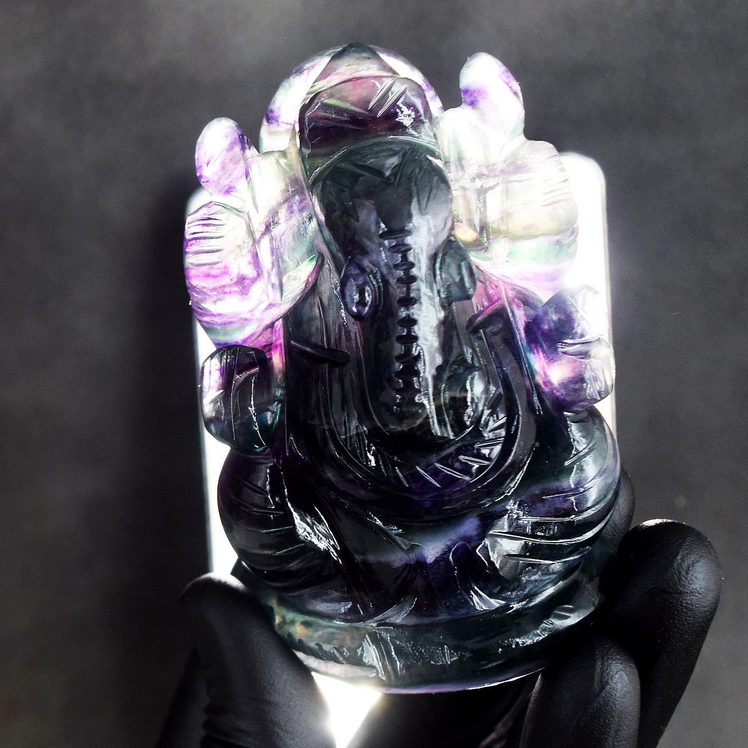 Awesome 1079.00 Cts Genuine Purple Fluorite Hand Carved Lord Ganesha Premium Crystal