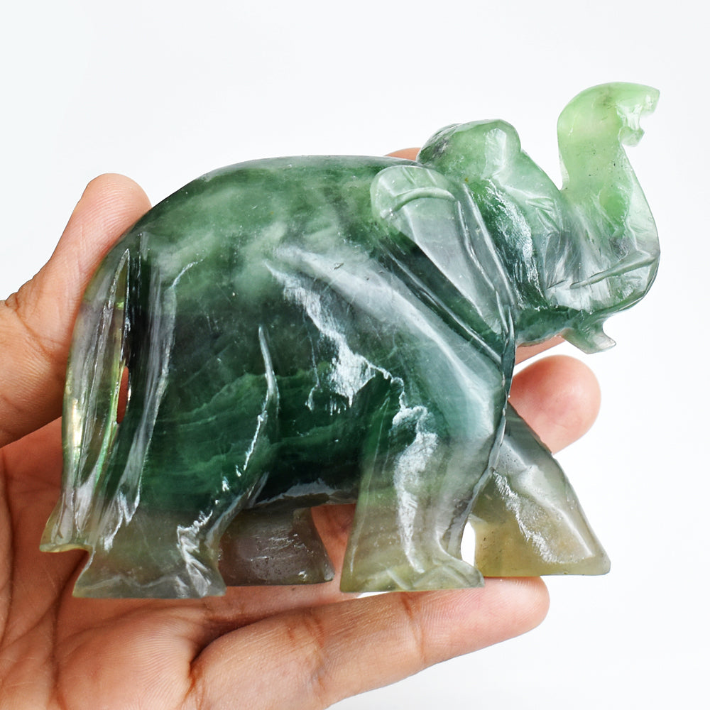 Genuine  1641.00 Carats Genuine Multicolor  Fluorite Hand  Carved  Crystal Gemstone Carving Elephant