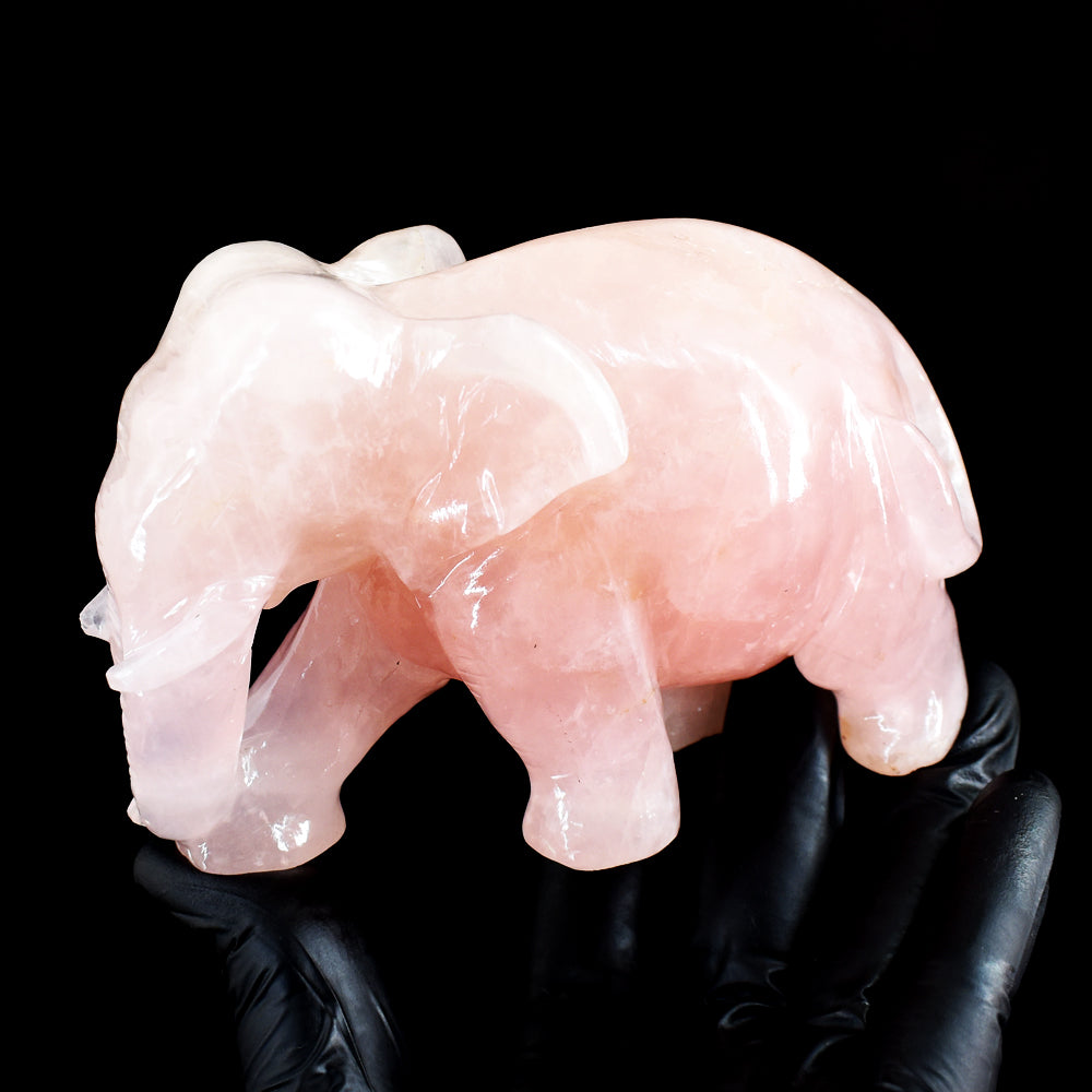 Natural 3174.00 Cts Genuine Pink Rose Quartz Hand Carved Gemstone Crystal Elephant Carving