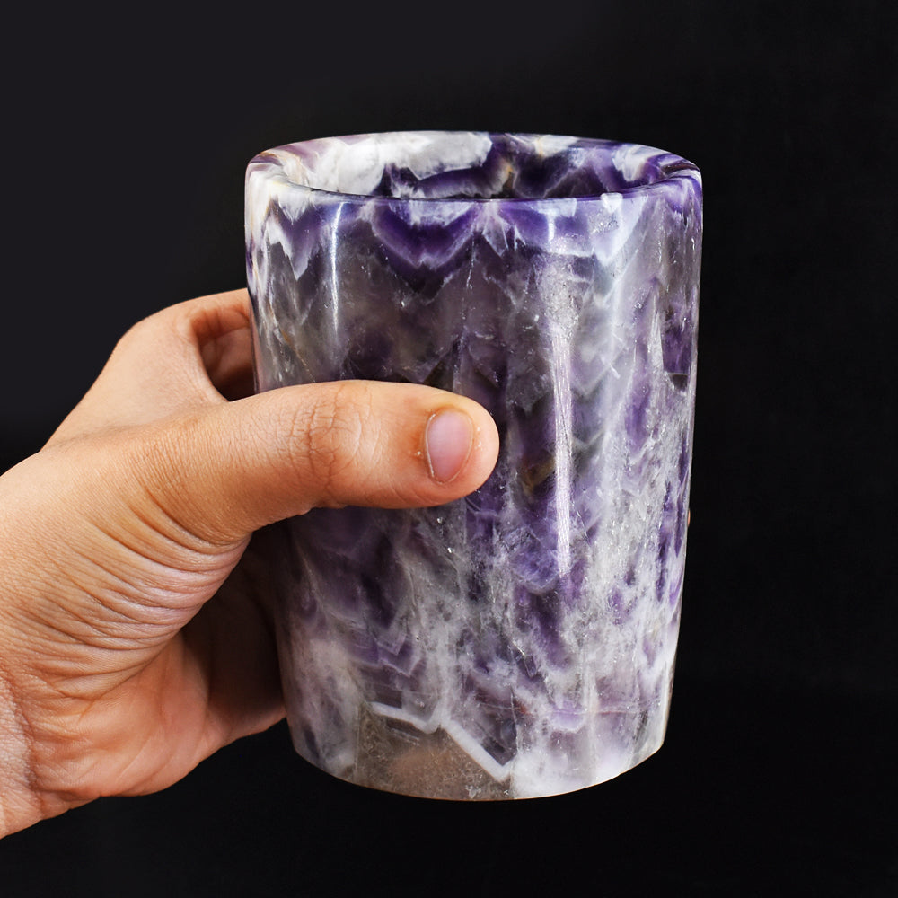 Craftsmen  2991.00 Cts Genuine Chevron Amethyst Hand Carved Crystal Gemstone Carving Glass