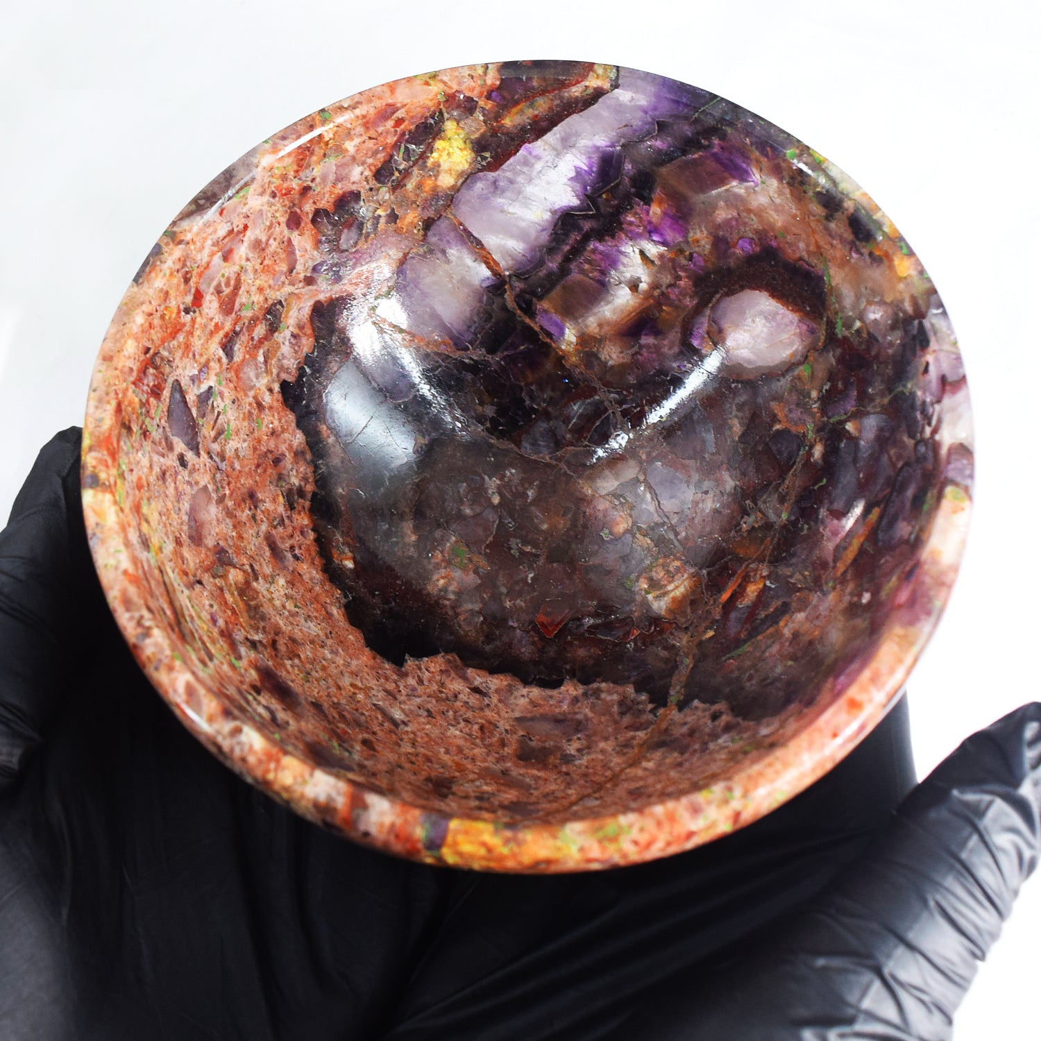Amazing 1250.00 Carats Genuine Chevron Amethyst Hand Carved Crystal Gemstone Carving Big Bowl