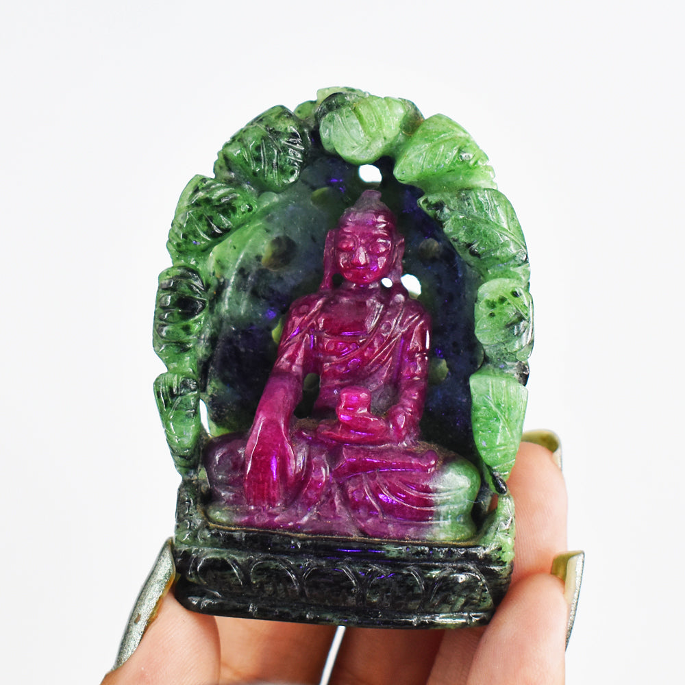 Gorgeous 371.00 Cts Genuine  Ruby Zoisite Hand Carved Crystal Gemstone Carving Lord Buddha