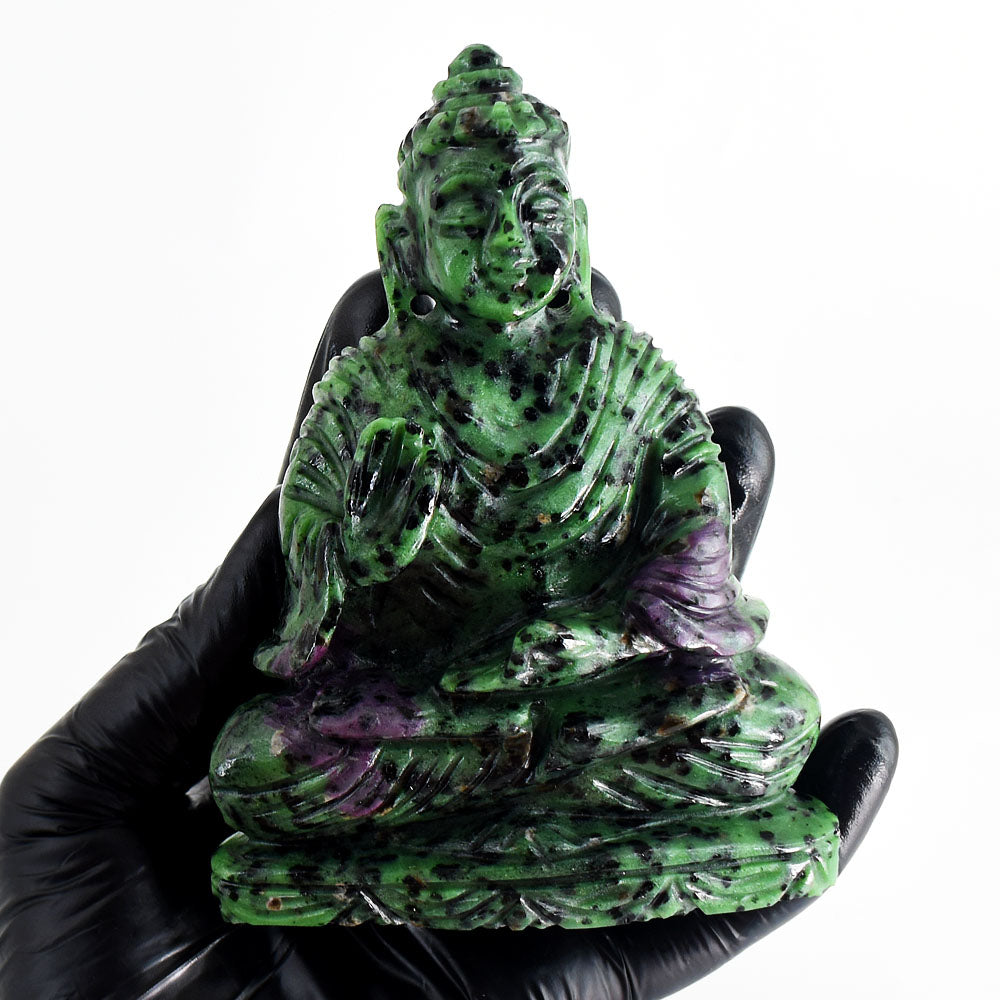 Beautiful 2372.00 Cts Genuine Ruby Zoisite Hand Carved Crystal Gemstone Buddha Idol Carving