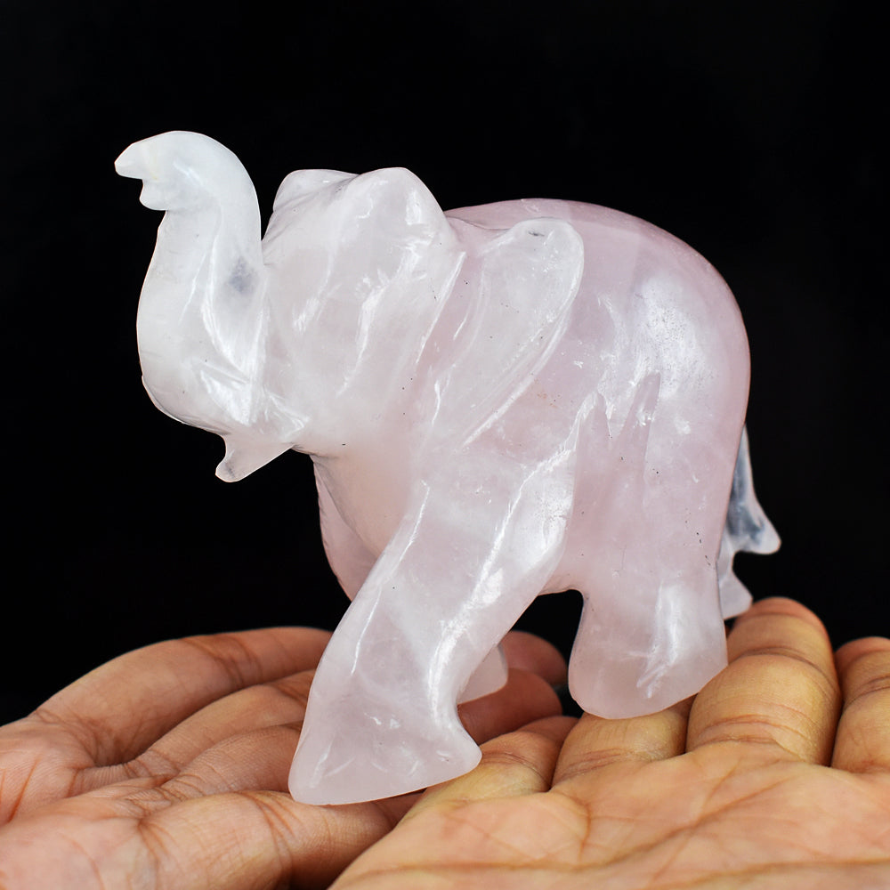 Natural 1365.00 Cts Genuine Rose Quartz Hand Carved Crystal Gemstone Carving Elephant