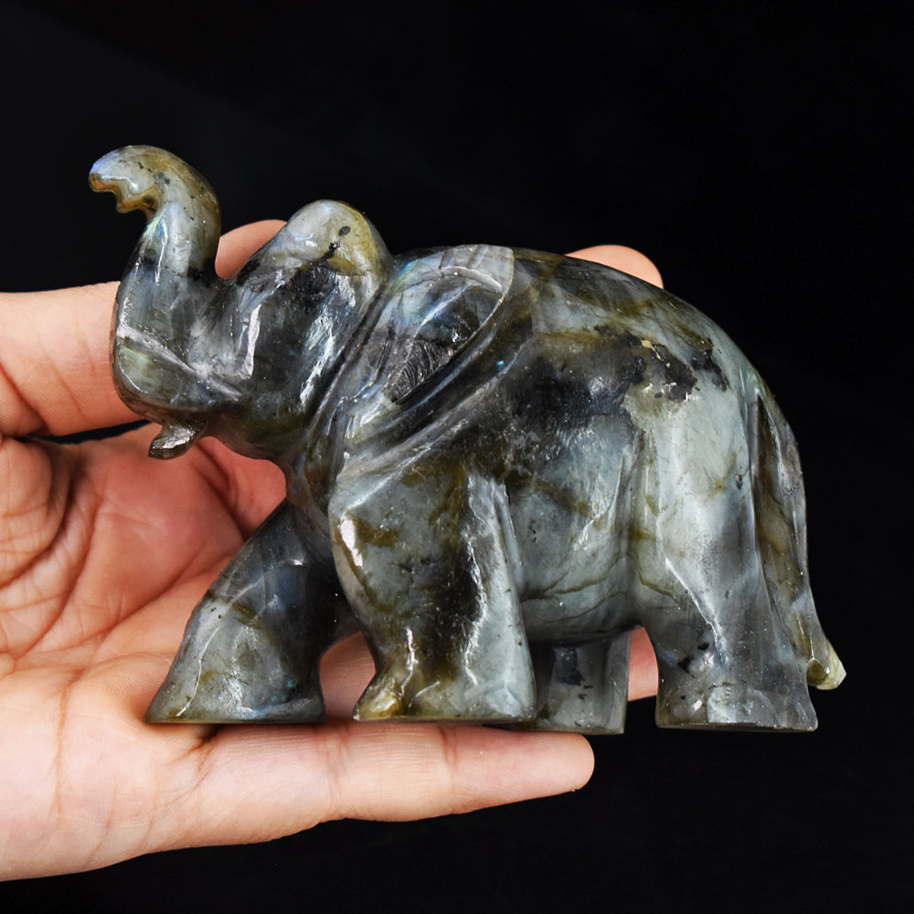 Blue Flash  Labradorite 1872.00 Cts  Genuine  Hand Carved Crystal Gemstone Carving Elephant