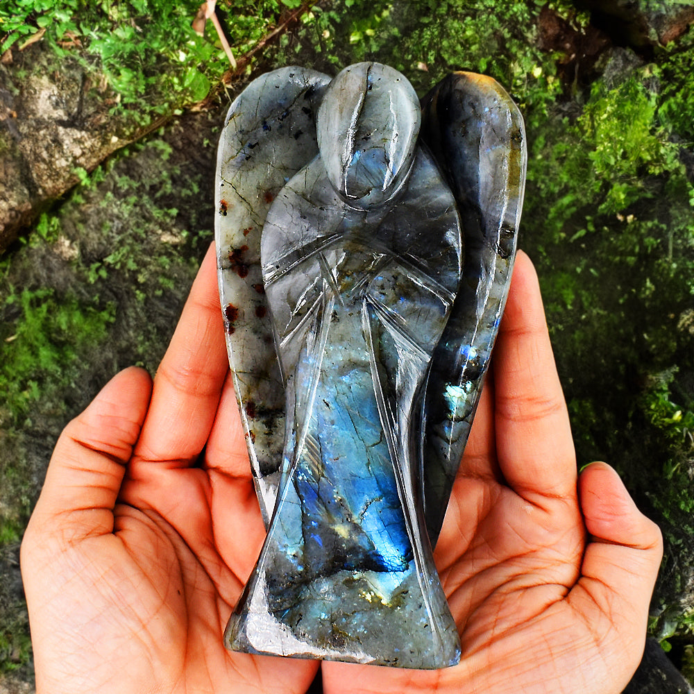 Blue Flash Labradorite 3613.00 Cts Genuine Hand Carved Healing Praying Gemstone Angel