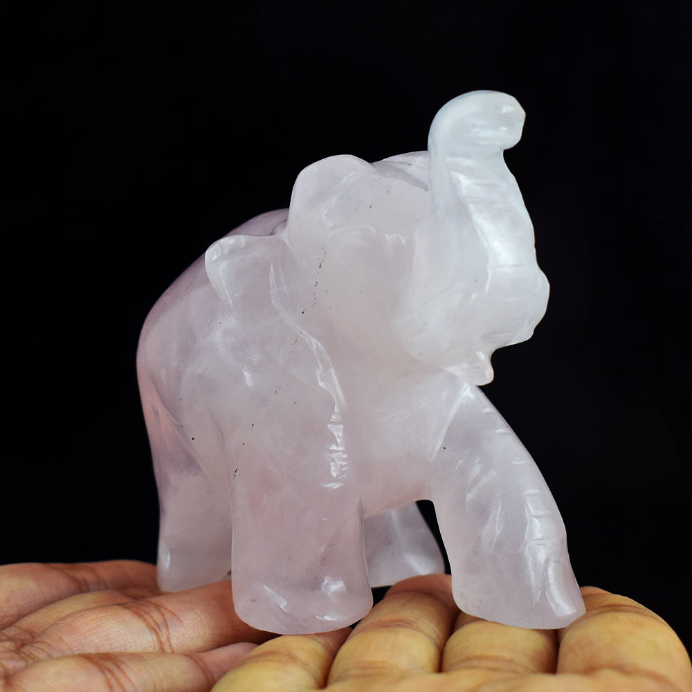 Natural 1365.00 Cts Genuine Rose Quartz Hand Carved Crystal Gemstone Carving Elephant