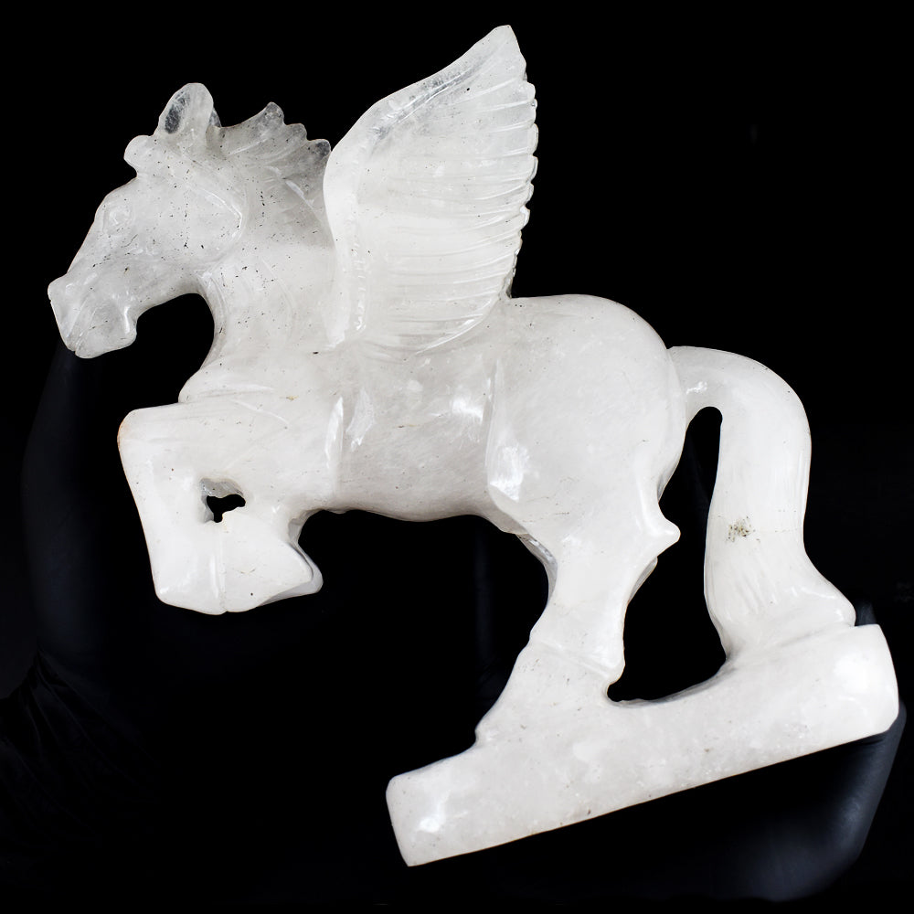 Awesome 8266.00 Cts Genuine White Quartz Hand Carved Crystal Gemstone Pegasus Carving