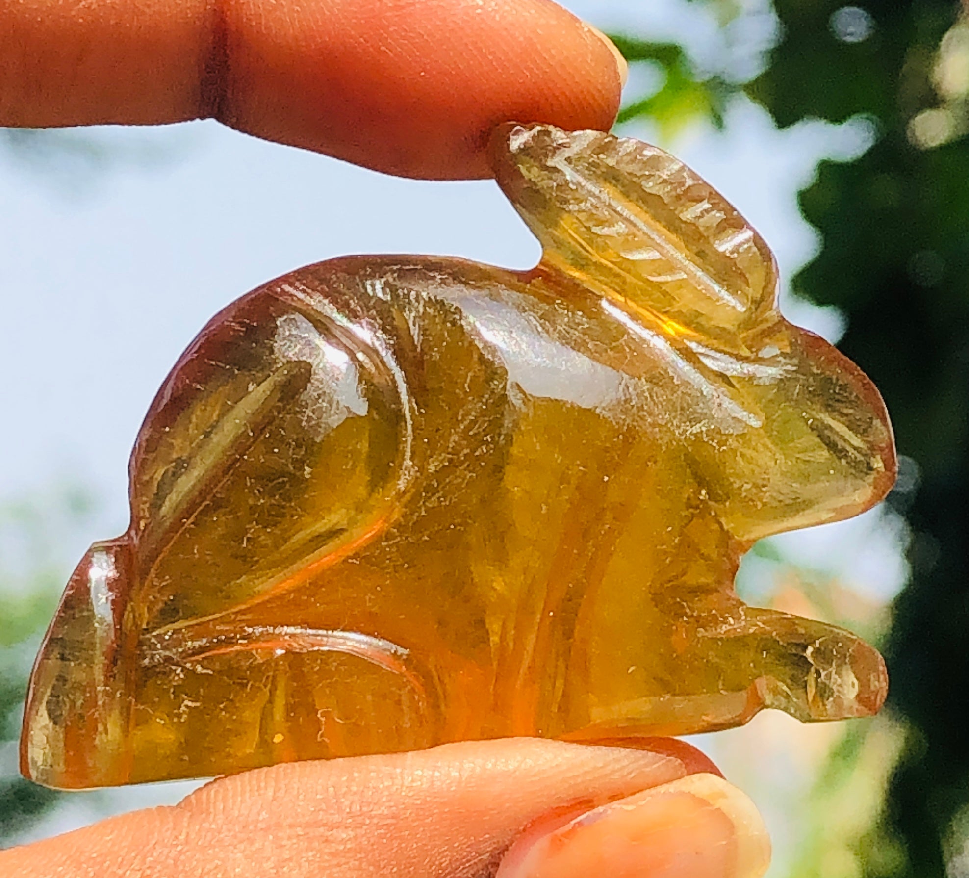 Natural 195.00 Cts Genuine Yellow Fluorite Carved Premium Crystal Bunny