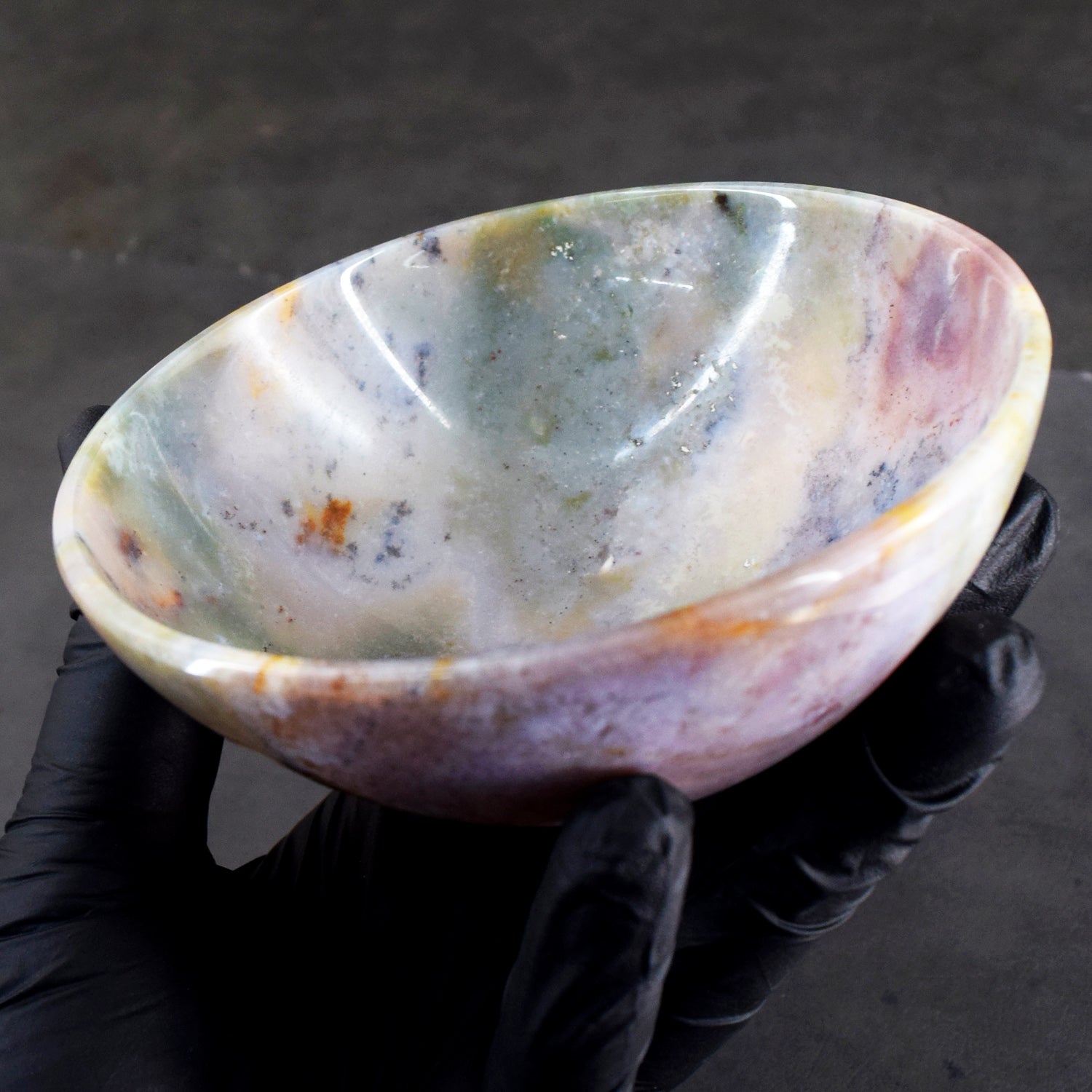Extraordinary 498.00 Carats Genuine Multicolor Moss Agate Hand Carved Crystal Gemstone Carving Big Bowl