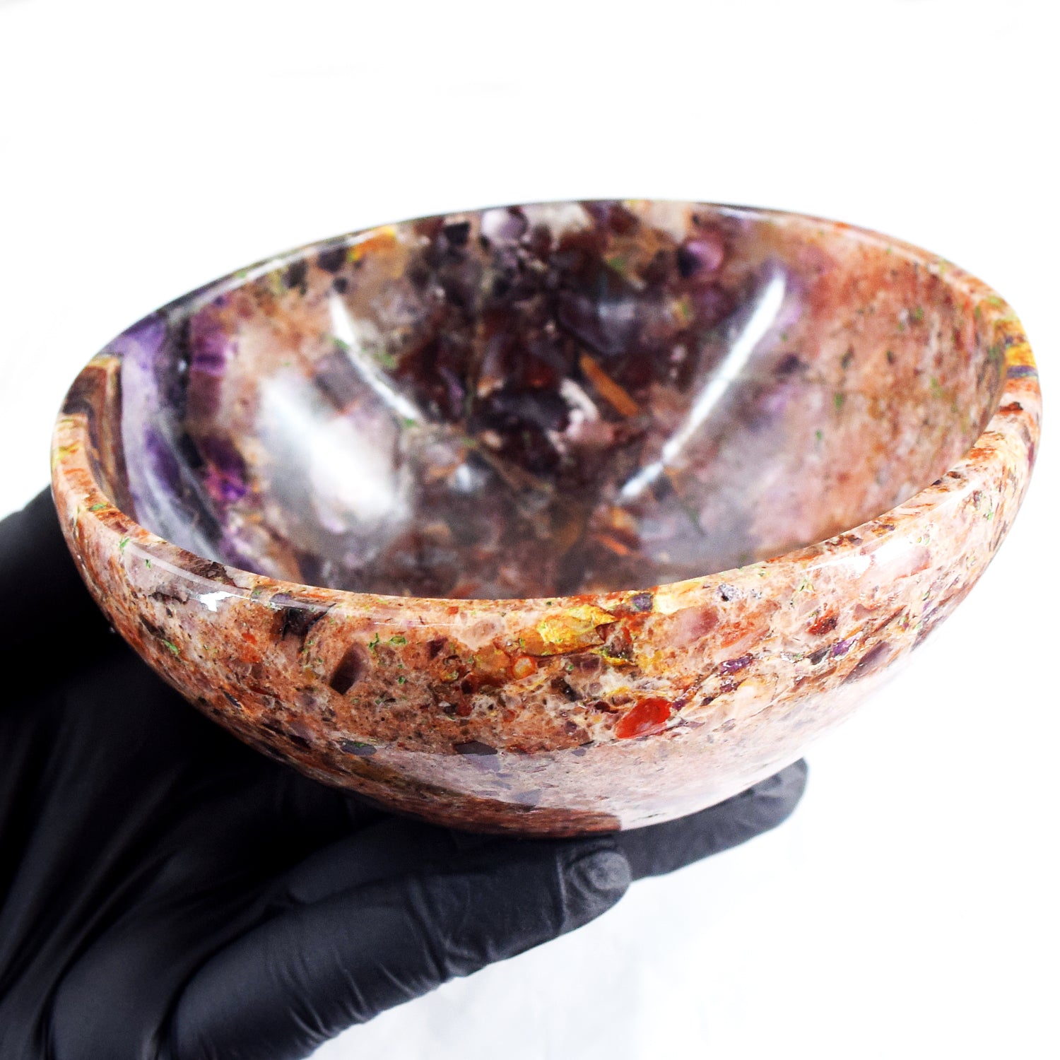 Amazing 1250.00 Carats Genuine Chevron Amethyst Hand Carved Crystal Gemstone Carving Big Bowl