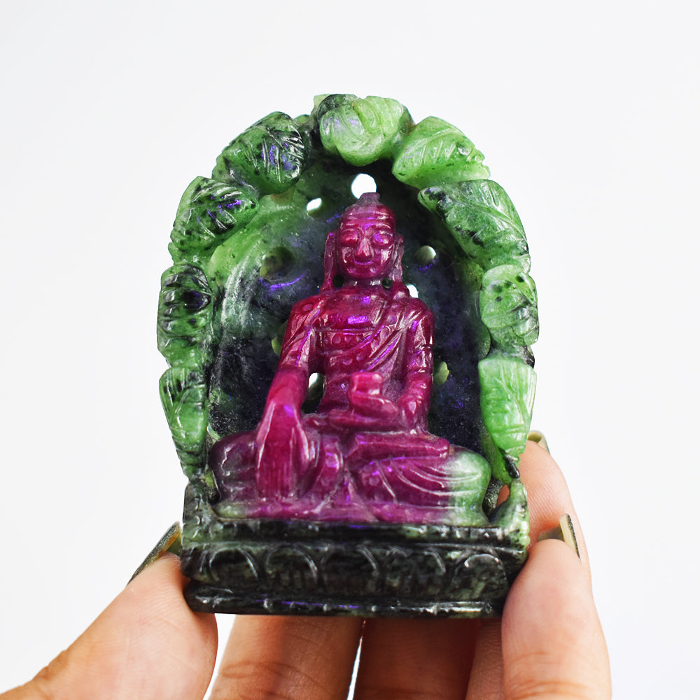 Gorgeous 371.00 Cts Genuine  Ruby Zoisite Hand Carved Crystal Gemstone Carving Lord Buddha