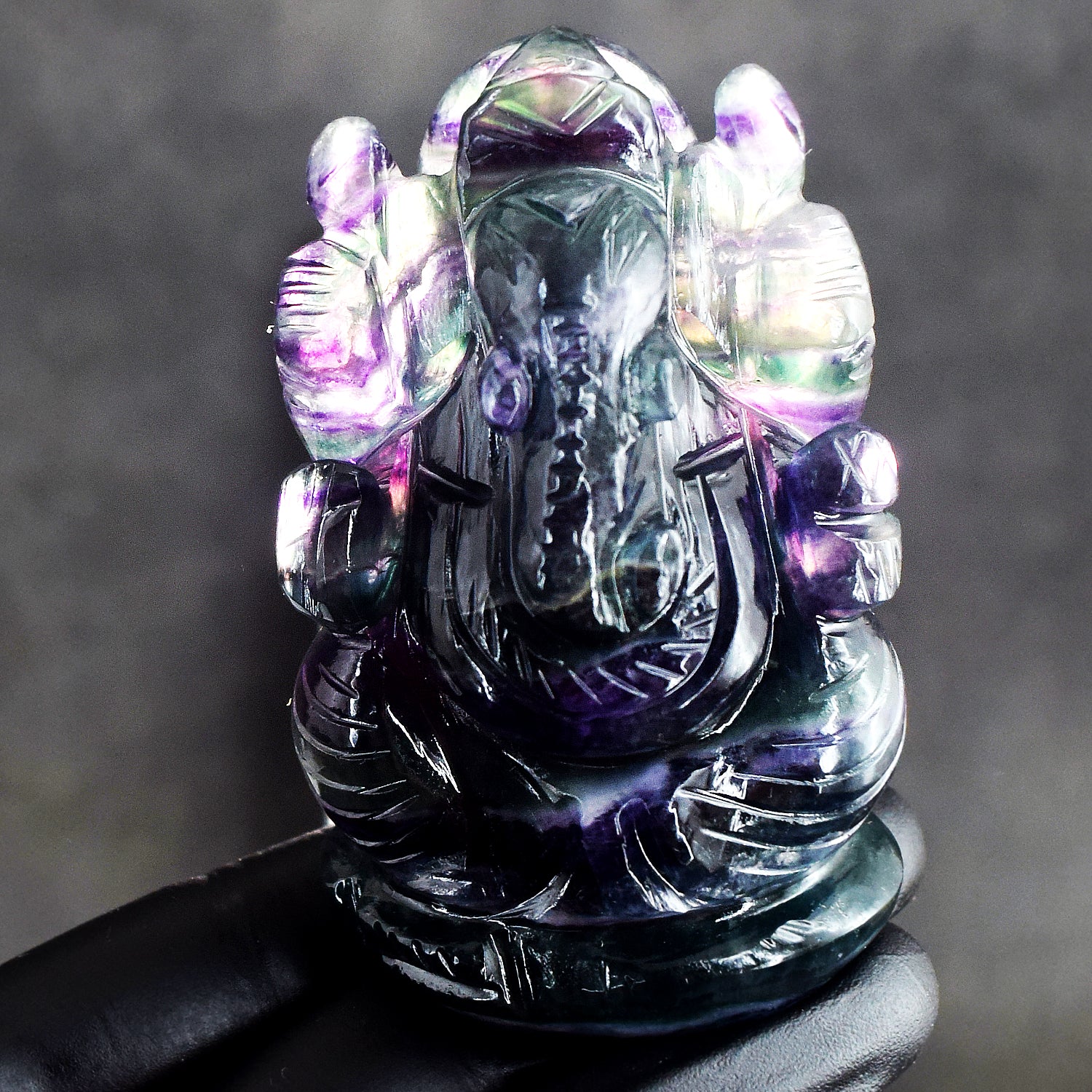 Awesome 1079.00 Cts Genuine Purple Fluorite Hand Carved Lord Ganesha Premium Crystal