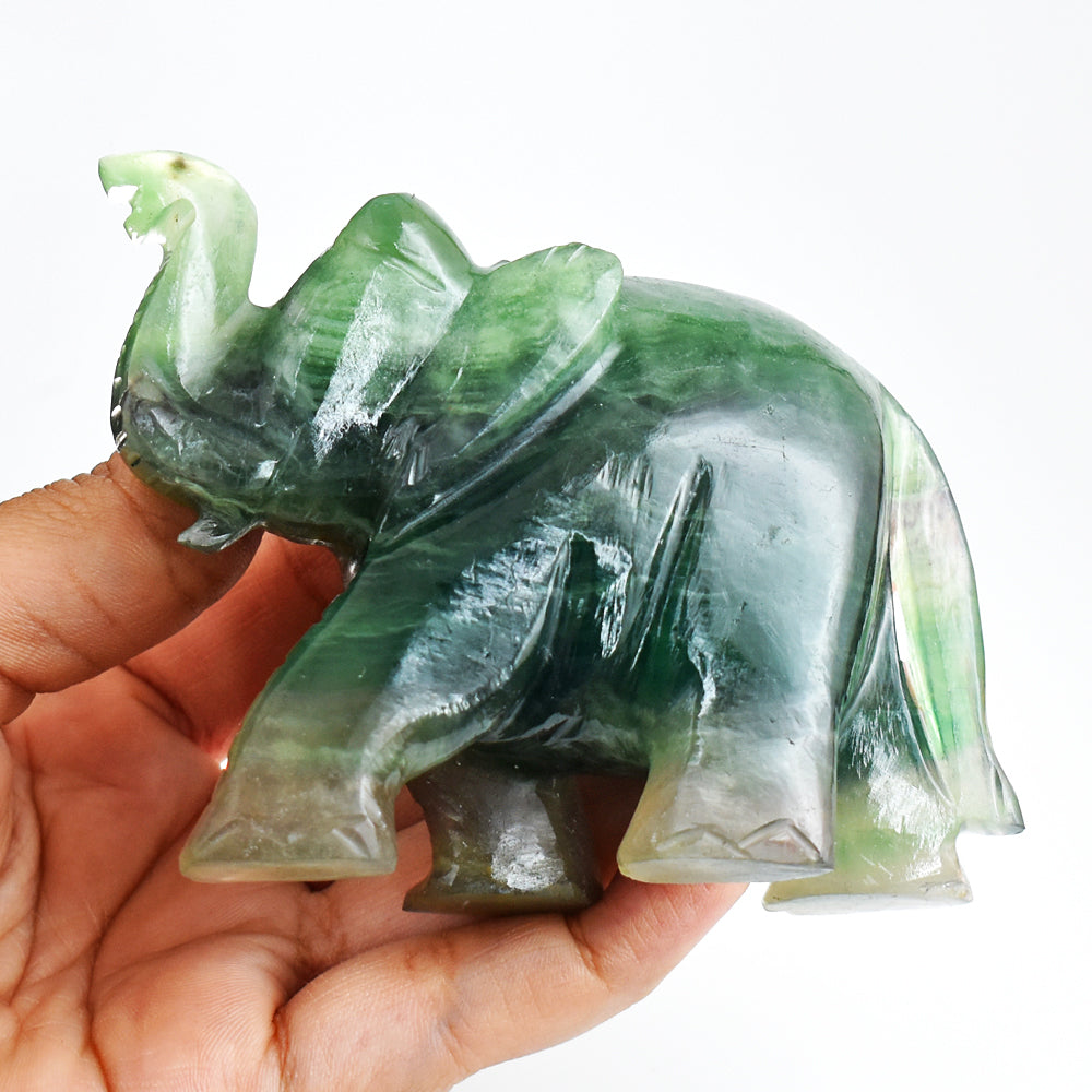 Genuine  1641.00 Carats Genuine Multicolor  Fluorite Hand  Carved  Crystal Gemstone Carving Elephant