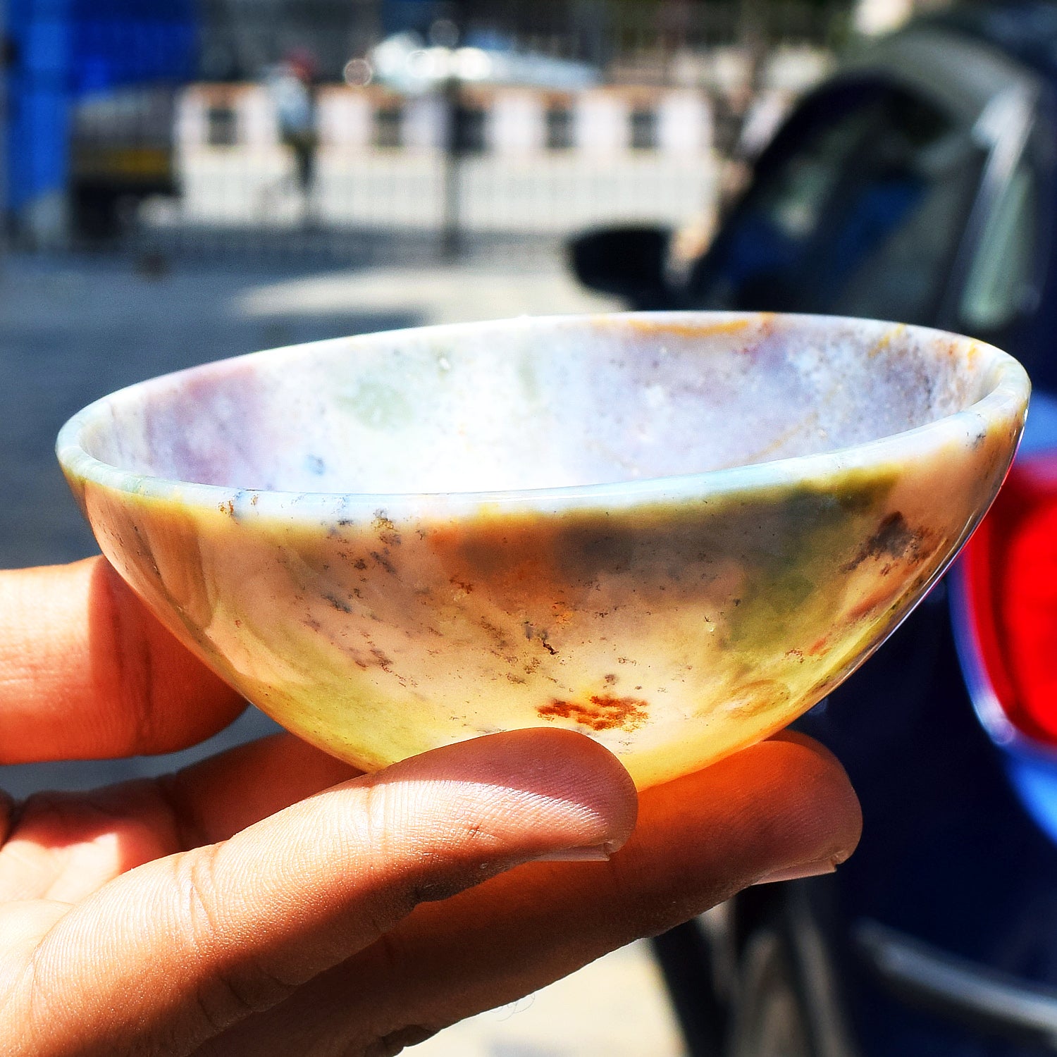 Extraordinary 498.00 Carats Genuine Multicolor Moss Agate Hand Carved Crystal Gemstone Carving Big Bowl