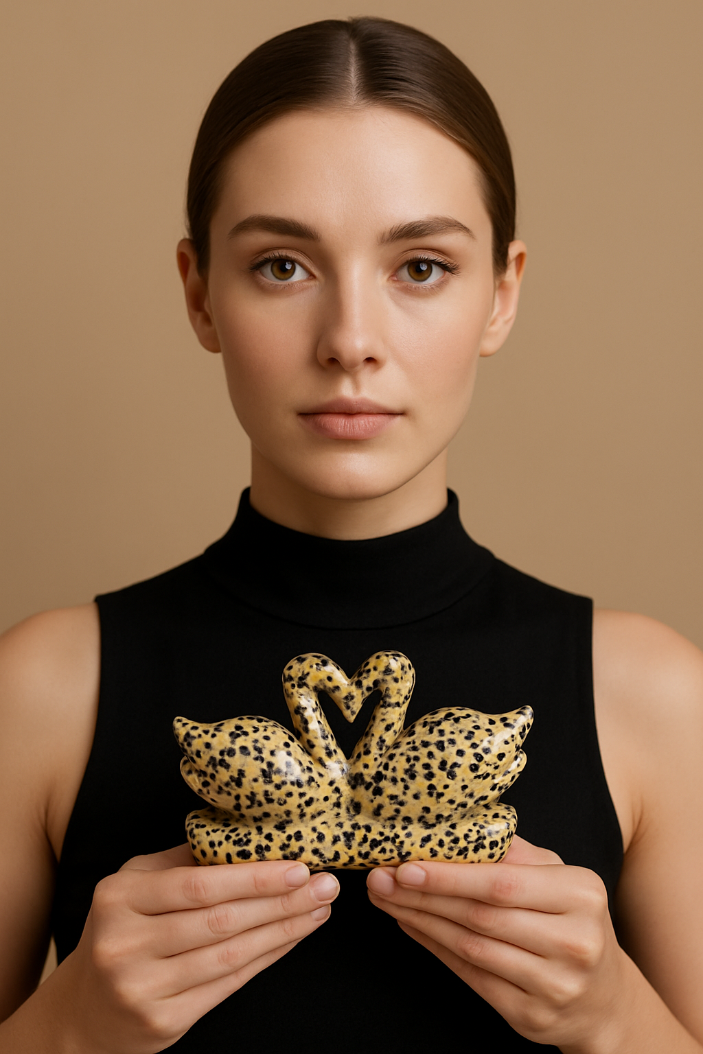 Excellent 679.00 Cts Genuine Dalmation Japser Love Carved Swan Pair Premium