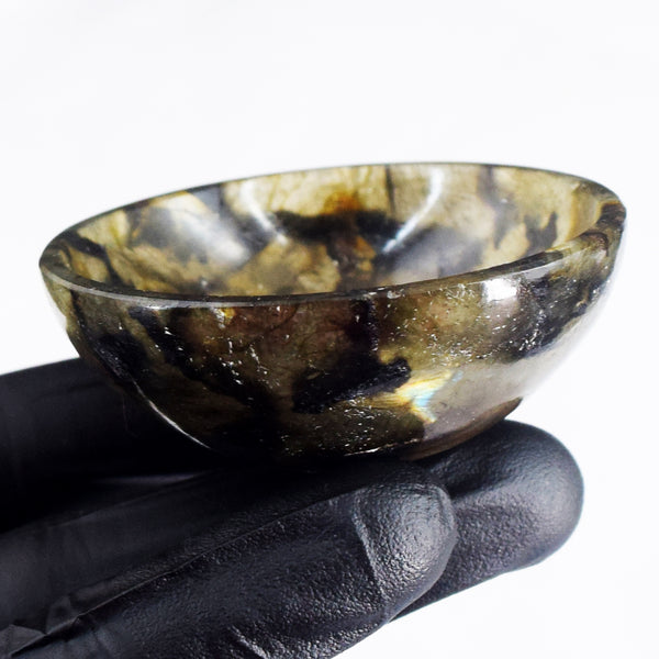 Artisian 174.00 Carats Genuine  Labradorite Hand Carved Crystal Gemstone  Carving Bowl