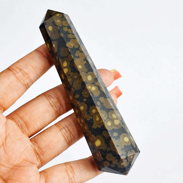 gemsmore:431.00 Cts  Genuine  Polka  Dot  Jasper  Hand Carved  Healing  Double Terminated Point