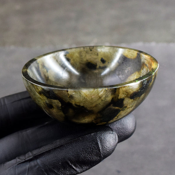 Amazing 221.00 Carats Genuine Labradorite Hand Carved  Crystal Gemstone Carving Bowl