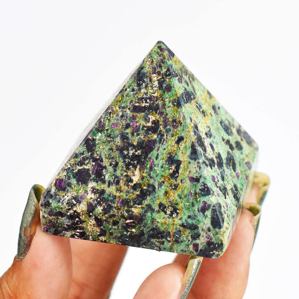 gemsmore:494.00 Carats  Genuine  Pink In Ruby Fuchsite  Hand  Carved Crystal  Healing Pyramid