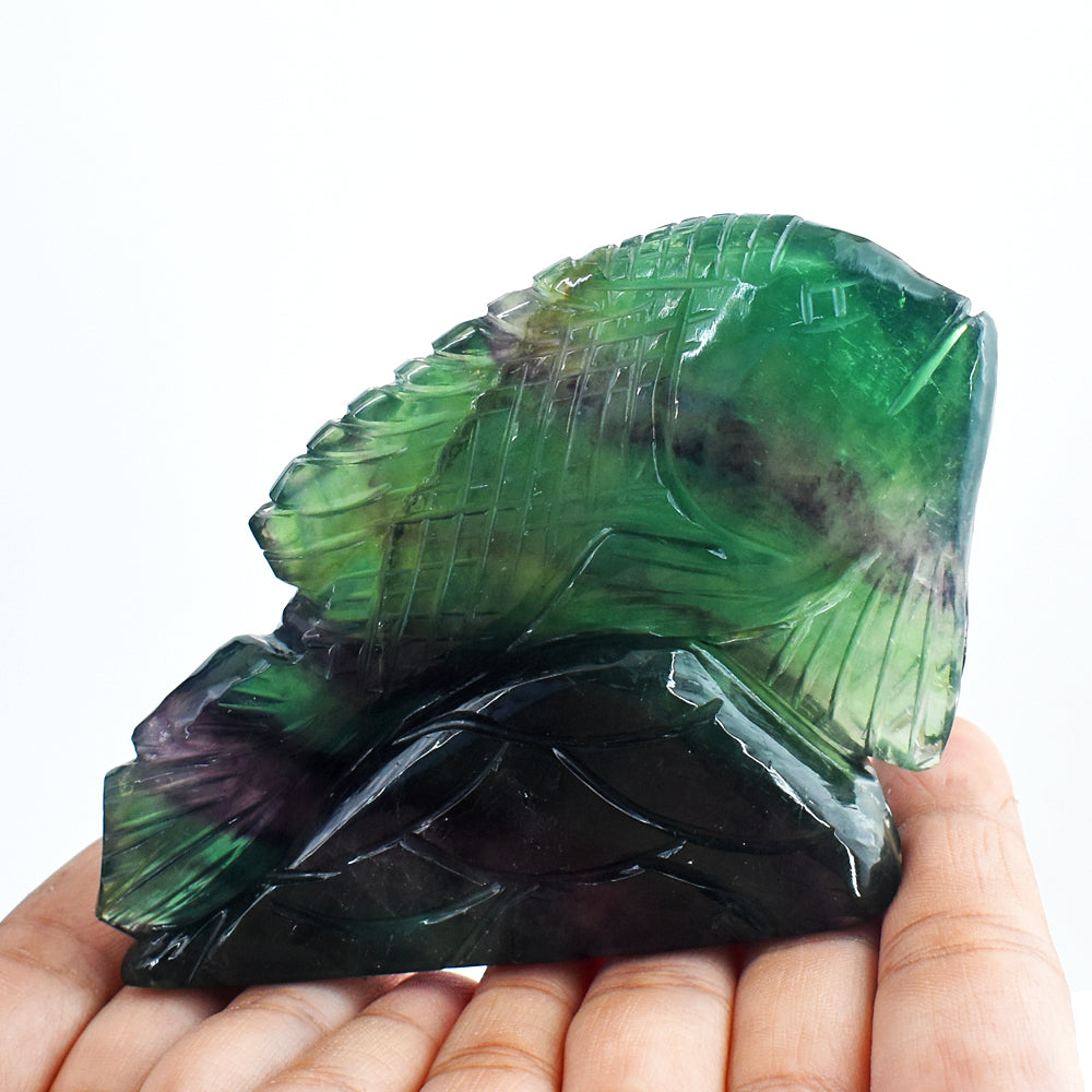 Exclusive 1558.00 Cts Genuine Multicolor Fluorite  Hand Carved  Crystal Gemstone Carving Fish