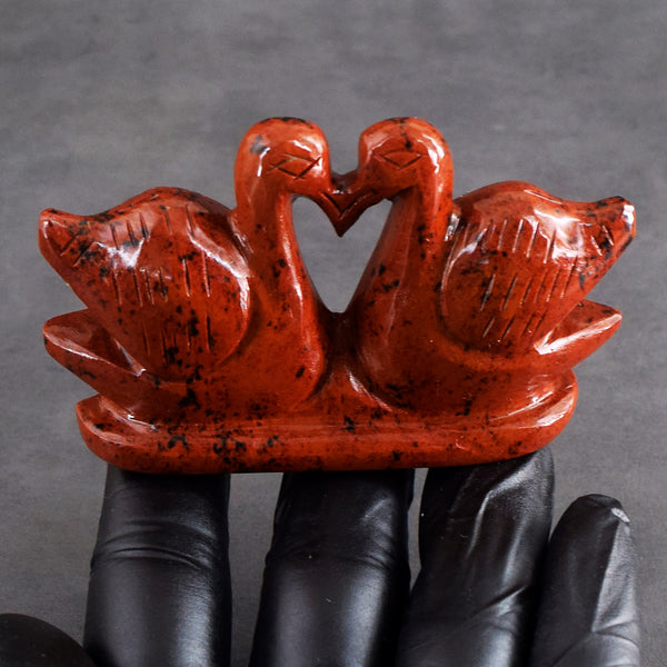 Wonderful 507.00 Cts Genuine Mahogany Jasper Carved Premium Love Swan Pair