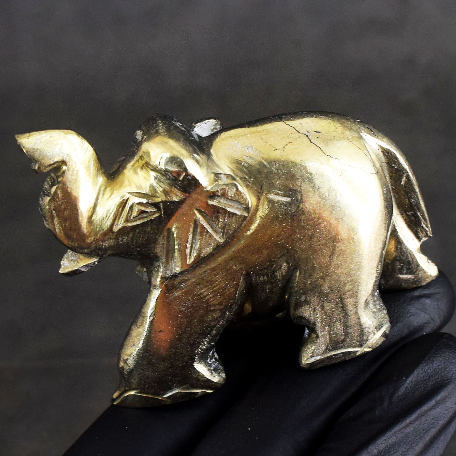 Impressive 872.00 Cts Genuine Pyrite Hand Carved Gemstone Premium Elephant Crystal