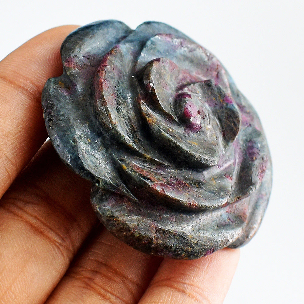 Awesome 203.00 Carats Genuine Ruby In Kyanite  Hand Carved Crystal Gemstone  Carving Rose