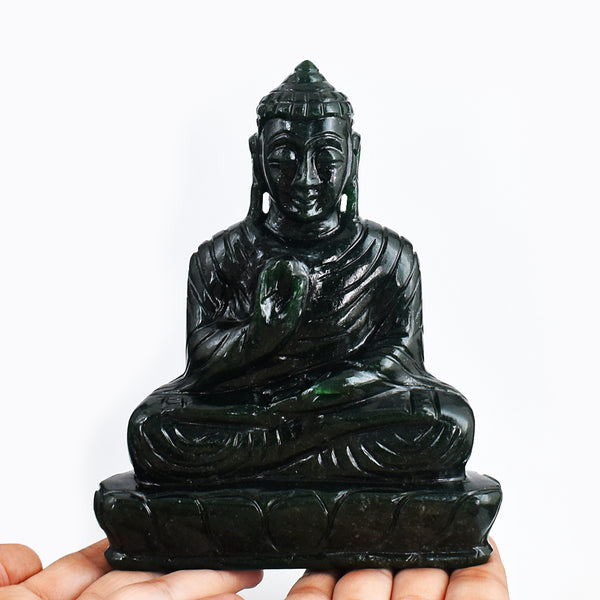 Artisian 4025.00 Carats Genuine Green Jade Hand Carved Crystal Lord Buddha Idol Gemstone Carving